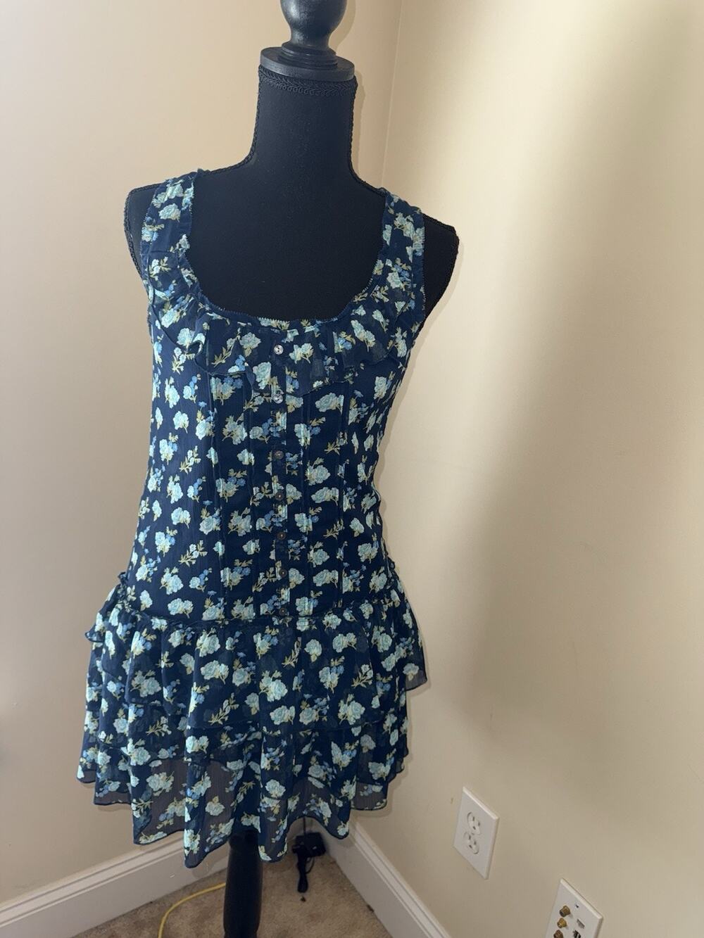Abercrombie & Fitch Women’s Blue Floral Summer Mini Dress Razor Back Size Small